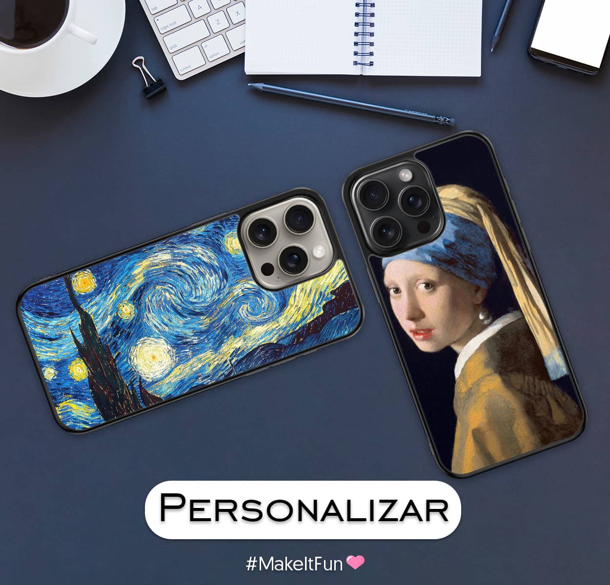 Funda para celular iPhone 15 Pro Max Noche Estrellada y la joven de la perla